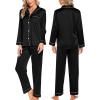 image:imageSWOMOG Womens Silk Satin Pajamas Sets 4pcs Loungewear Sexy Cami Shorts Set Button Down Long Sleeve Pjs SleepwearLong Sleeveblack