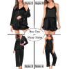 image:imageSWOMOG Womens Silk Satin Pajamas Sets 4pcs Loungewear Sexy Cami Shorts Set Button Down Long Sleeve Pjs SleepwearLong Sleeveblack