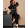 image:imageSWOMOG Womens Silk Satin Pajamas Sets 4pcs Loungewear Sexy Cami Shorts Set Button Down Long Sleeve Pjs SleepwearLong Sleeveblack
