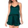 image:imageSWOMOG Womens Silk Satin Pajamas Sets 4pcs Loungewear Sexy Cami Shorts Set Button Down Long Sleeve Pjs SleepwearLong Sleevedark Green