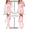 image:imageSWOMOG Womens Silk Satin Pajamas Sets 4pcs Loungewear Sexy Cami Shorts Set Button Down Long Sleeve Pjs SleepwearLong Sleevepink