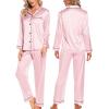 image:imageSWOMOG Womens Silk Satin Pajamas Sets 4pcs Loungewear Sexy Cami Shorts Set Button Down Long Sleeve Pjs SleepwearLong Sleevepink