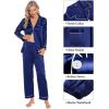 image:imageSWOMOG Womens Silk Satin Pajamas Sets 4pcs Loungewear Sexy Cami Shorts Set Button Down Long Sleeve Pjs SleepwearNavy Blue