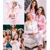 image:imageSWOMOG Womens Silk Satin Pajamas Sets 4pcs Loungewear Sexy Cami Shorts Set Button Down Long Sleeve Pjs SleepwearPink