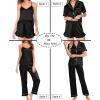 image:imageSWOMOG Womens Silk Satin Pajamas Sets 4pcs Loungewear Sexy Cami Shorts Set Button Down Long Sleeve Pjs SleepwearShort Sleeveblack