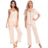 image:imageSWOMOG Womens Silk Satin Pajamas Sets 4pcs Loungewear Sexy Cami Shorts Set Button Down Long Sleeve Pjs SleepwearShort Sleevechampagne