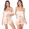 image:imageSWOMOG Womens Silk Satin Pajamas Sets 4pcs Loungewear Sexy Cami Shorts Set Button Down Long Sleeve Pjs SleepwearShort Sleevechampagne