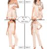 image:imageSWOMOG Womens Silk Satin Pajamas Sets 4pcs Loungewear Sexy Cami Shorts Set Button Down Long Sleeve Pjs SleepwearShort Sleevechampagne