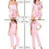 image:imageSWOMOG Womens Silk Satin Pajamas Sets 4pcs Loungewear Sexy Cami Shorts Set Button Down Long Sleeve Pjs SleepwearShort Sleevepink