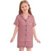 image:imageSWOMOG Kids Silky Satin Pajamas Set Girls Boys ButtonDown Sleepwear Short Sleeve 2 Piece PJs Sets Lounge SetsMisty Rose