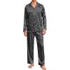image:imageSWOMOG Men Pajamas Matching Pajamas Set Silk Satin Pj Long Sleeve Button Down Sleepwear 2 Pcs LoungewearBlack Floral