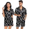 image:imageSWOMOG Satin Matching Pajamas Sets Couple Silk Button Down Nightwear Women amp Men Short Sleeve Sleepwear 2 Pieces LoungewearBlack Leopard