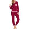 image:imageSWOMOG Womens Pajamas Set Long Sleeve Sleepwear with Long Pants Soft Modal Loungewear Pj SetStyle2wine Red