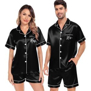 image:imageSWOMOG Satin Matching Pajamas Sets Couple Silk Button Down Nightwear Women amp Men Short Sleeve Sleepwear 2 Pieces LoungewearBe Everything