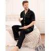 image:imageSWOMOG Mens Satin Pajama Set Short Sleeve Classic Sleepwear Button Down Silky Loungewear with Long PantsBlack