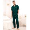 image:imageSWOMOG Mens Satin Pajama Set Short Sleeve Classic Sleepwear Button Down Silky Loungewear with Long PantsDark Forest Green