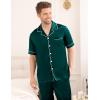 image:imageSWOMOG Mens Satin Pajama Set Short Sleeve Classic Sleepwear Button Down Silky Loungewear with Long PantsDark Forest Green
