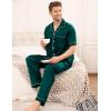image:imageSWOMOG Mens Satin Pajama Set Short Sleeve Classic Sleepwear Button Down Silky Loungewear with Long PantsDark Forest Green