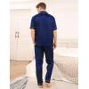 image:imageSWOMOG Mens Satin Pajama Set Short Sleeve Classic Sleepwear Button Down Silky Loungewear with Long PantsNavy Blue