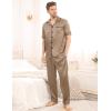 image:imageSWOMOG Mens Satin Pajama Set Short Sleeve Classic Sleepwear Button Down Silky Loungewear with Long PantsOpaue Couche