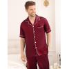 image:imageSWOMOG Mens Satin Pajama Set Short Sleeve Classic Sleepwear Button Down Silky Loungewear with Long PantsWine Red