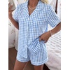 image:imageSWOMOG 100 Cotton Pajama Set For Women 2PCS Plaid Pjs Set Short Sleeve Shirts with Pockets Button Down Cute LoungewearBlue Gingham
