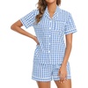 image:imageSWOMOG 100 Cotton Pajama Set For Women 2PCS Plaid Pjs Set Short Sleeve Shirts with Pockets Button Down Cute LoungewearBlue Gingham