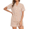 image:imageSWOMOG 100 Cotton Pajama Set For Women 2PCS Plaid Pjs Set Short Sleeve Shirts with Pockets Button Down Cute LoungewearBrown Gingham