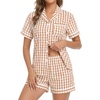 image:imageSWOMOG 100 Cotton Pajama Set For Women 2PCS Plaid Pjs Set Short Sleeve Shirts with Pockets Button Down Cute LoungewearBrown Gingham