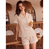 image:imageSWOMOG 100 Cotton Pajama Set For Women 2PCS Plaid Pjs Set Short Sleeve Shirts with Pockets Button Down Cute LoungewearBrown Gingham