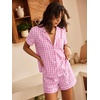 image:imageSWOMOG 100 Cotton Pajama Set For Women 2PCS Plaid Pjs Set Short Sleeve Shirts with Pockets Button Down Cute LoungewearPink Gingham