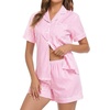 image:imageSWOMOG 100 Cotton Pajama Set For Women 2PCS Plaid Pjs Set Short Sleeve Shirts with Pockets Button Down Cute LoungewearPink Stripe