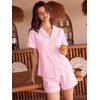 image:imageSWOMOG 100 Cotton Pajama Set For Women 2PCS Plaid Pjs Set Short Sleeve Shirts with Pockets Button Down Cute LoungewearPink Stripe