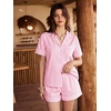 image:imageSWOMOG 100 Cotton Pajama Set For Women 2PCS Plaid Pjs Set Short Sleeve Shirts with Pockets Button Down Cute LoungewearPink Stripe