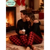 image:imageSWOMOG Christmas Pajamas Set for Couples Long Sleeve Sleepwear Women amp Men Matching Pjs Set Loungewear SetNavy Blue  Solid Top