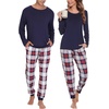 image:imageSWOMOG Christmas Pajamas Set for Couples Long Sleeve Sleepwear Women amp Men Matching Pjs Set Loungewear SetNavy Blue  Solid Top