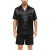 image:imageSWOMOG Couple Satin Matching Pajamas Sets Women amp Men Short Sleeve Sleepwear Silk Button Down Nightwear 2 Pieces LoungewearBlack