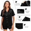 image:imageSWOMOG Couple Satin Matching Pajamas Sets Women amp Men Short Sleeve Sleepwear Silk Button Down Nightwear 2 Pieces LoungewearBlack