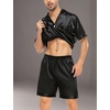 image:imageSWOMOG Couple Satin Matching Pajamas Sets Women amp Men Short Sleeve Sleepwear Silk Button Down Nightwear 2 Pieces LoungewearBlack