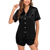 image:imageSWOMOG Couple Satin Matching Pajamas Sets Women amp Men Short Sleeve Sleepwear Silk Button Down Nightwear 2 Pieces LoungewearBlack