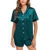 image:imageSWOMOG Couple Satin Matching Pajamas Sets Women amp Men Short Sleeve Sleepwear Silk Button Down Nightwear 2 Pieces LoungewearDark Green