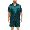image:imageSWOMOG Couple Satin Matching Pajamas Sets Women amp Men Short Sleeve Sleepwear Silk Button Down Nightwear 2 Pieces LoungewearDark Green