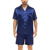image:imageSWOMOG Couple Satin Matching Pajamas Sets Women amp Men Short Sleeve Sleepwear Silk Button Down Nightwear 2 Pieces LoungewearDark Navy Blue