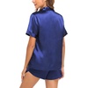 image:imageSWOMOG Couple Satin Matching Pajamas Sets Women amp Men Short Sleeve Sleepwear Silk Button Down Nightwear 2 Pieces LoungewearDark Navy Blue