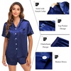 image:imageSWOMOG Couple Satin Matching Pajamas Sets Women amp Men Short Sleeve Sleepwear Silk Button Down Nightwear 2 Pieces LoungewearDark Navy Blue