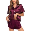 image:imageSWOMOG Couple Satin Matching Pajamas Sets Women amp Men Short Sleeve Sleepwear Silk Button Down Nightwear 2 Pieces LoungewearDark Wine Red