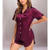 image:imageSWOMOG Couple Satin Matching Pajamas Sets Women amp Men Short Sleeve Sleepwear Silk Button Down Nightwear 2 Pieces LoungewearDark Wine Red