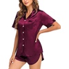 image:imageSWOMOG Couple Satin Matching Pajamas Sets Women amp Men Short Sleeve Sleepwear Silk Button Down Nightwear 2 Pieces LoungewearDark Wine Red