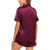 image:imageSWOMOG Couple Satin Matching Pajamas Sets Women amp Men Short Sleeve Sleepwear Silk Button Down Nightwear 2 Pieces LoungewearDark Wine Red