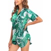 image:imageSWOMOG Couple Satin Matching Pajamas Sets Women amp Men Short Sleeve Sleepwear Silk Button Down Nightwear 2 Pieces LoungewearGreen Leaf